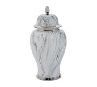 Orsina Large Marble Effect Ceramic Jar, Urn Shaped Decorative Jar With Lid & Silver Trim, White Marble Vase Orsina Silver