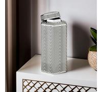 Orsina Large Monochrome Ceramic Jar, Decorative Black & White Hexagonal Porcelain Jar With Silver Trim, Storage Jar