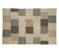 Orsina Large Neutral Grid Woven Rug, Beige, Brown & Grey Handcrafted Patchwork Area Rug, Wool Cotton Blend Floor Mat