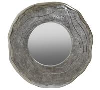 Orsina Large Oak Effect Silver Wall Mirror, Contemporary Round Wall Mirror For Living Room, Heavy Metal Art Mirror