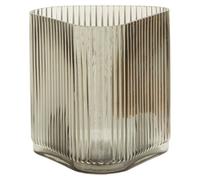 Orsina Large Ribbed Grey Glass Vase, Modern Decorative Vase, Triangular Shaped Vase With Angular Edges, Flower Vase