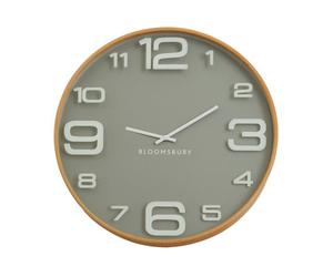 Orsina Large Wall Clock, Grey & Natural Finish 60Cm Round Clock With Glass Panel, Dual-Tone Wooden Wall Clock