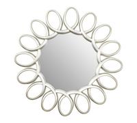 Orsina Large Wall Mirror With Petal Frame, Pewter Finish Round Mirror, Oval Accent Mirror, Decorative Mirror
