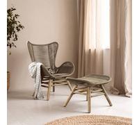 Orsina Latte Rope Lounge Chair And Footstool, High-Back Space-Saver Couch Chair, Space Saving Design Footrest