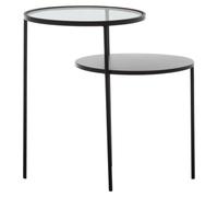 Orsina Layered Round Side Table, Metal And Glass Top Side Table, Black Side Table, Contemporary Settee Side Table