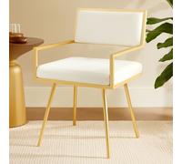 Orsina Leather Effect Dining Chair, Cut-Out Back Gold Finish Accent Chair, Velvet Upholstery Dining Chair in White Orsina White
