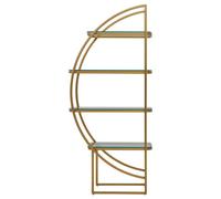 Orsina Left Half Moon Shelf Unit, Modern Retro Gold Shelf Unit, Four Sleek Glass Shelves, Art Deco Gold Shelves