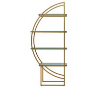 Orsina Left Half Moon Shelf Unit, Modern Retro Gold Shelf Unit, Four Sleek Glass Shelves, Art Deco Gold Shelves Orsina Gold