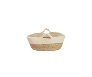 Orsina Lidi Oval Jute Basket, Loop handles in White Orsina White