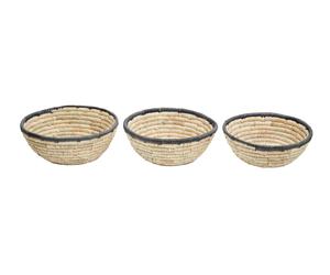 Orsina Lidi Set Of 3 Palm Leaf Baskets With Black Trim in Natural Orsina Natural