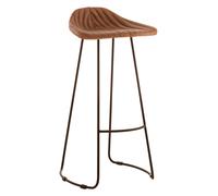 Orsina Light Brown Leather Bar Stool With Footrest, Leather Seat & Sculptural Silhouette, Slim Black Iron Legs Orsina Brown