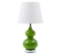 Orsina Light Green Glass Table Lamp With Chrome Base, Chrome Trim Round Table Lamp, Contemporary Glass Lighting