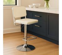 Orsina Light Grey Seat & Chrome Base Bar Stool, Adjustable Height Kitchen Bar Stool, Footrest Swivel Barstool in White Orsina White