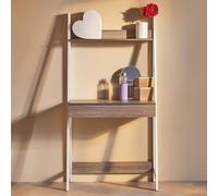 Orsina Light Oak Effect Desk or Ladder Unit, Desk With Pull-Out Slider, White Powder-Coated Metal Frame Working Desk in Grey Orsina Grey