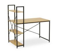 Orsina Light Yellow Desk With Black Metal Frame And Shelves,shelf Unit With Open Frame Structure,ideal For Office