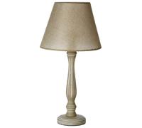 Orsina Lined Wooden Candlestick Table Lamp, Rustic Brown Weathered Wood Base, Beige Fabric Shade With Soft Glow in Natural Orsina Natural