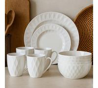 Premier Housewares 16 pc Embossed Geo Dinner Set - White