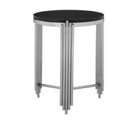 Orsina Luxe Black Granite Round Side Table, Metallic Bedside Table, Lounge Table By Couch, Versatile Decorative Table in Silver Orsina Silver