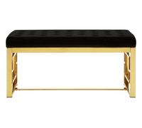 Orsina Luxe Black Velvet And Gold Bench, Button Tufted Upholstery With Gold Stainless Steel Frame, Accent Seat