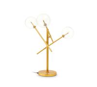 Orsina Luxe Brass Finish Table Lamp, Three Bulb Table Light With Glass Spherical Shades, Metal And Glass Table Lamp