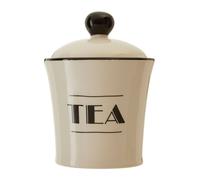 Orsina Luxe Cream Finish Tea Canister, Dolomite Kitchen Storage Container With Black Trim, Art Deco Tea Canisters in White Orsina White