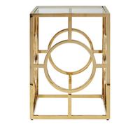 Orsina Luxe Gold Polished Side Table, Square Bedside Table With Tempered Glass Top, Small Metal Table For Decor
