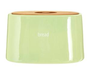 Orsina Luxe Green Ceramic Bread Bin, Tapered Bread Box With Bamboo Lid, Large Bread Storage Container For Loaves