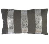 Orsina Luxe Grey & Silver Cushion,decorative Pillow Throw With Zigzag Stitching,removable Leather Cushion Cover