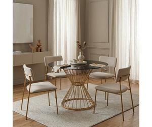 Orsina Luxe Hourglass Dining Table With Black Glass And Gold Base,stylish Lounge Table, Patio Table, Kitchen Table