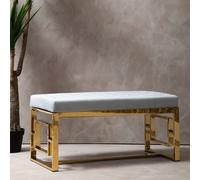 Orsina Luxe Powder Grey Tufted Bench, Soft Velvet Upholstery with Button Detailing, Gold Finish Stainless Steel Base Orsina Grey