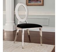 Orsina Luxe Round Back Dining Chair, Elegant Silver Armless Accent Chair, Black Velvet Upholstered Modern Chair Orsina Silver