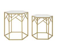 Orsina Luxe Set Of 2 Hexagonal Side Tables, Champagne Finish Tables, Decorative Tables, Settee Side Nesting Tables in Gold Orsina Gold