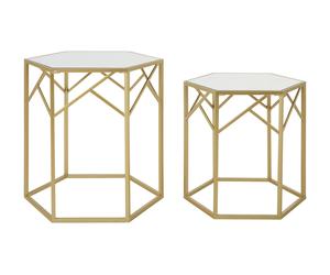 Orsina Luxe Set Of 2 Hexagonal Side Tables, Champagne Finish Tables, Decorative Tables, Settee Side Nesting Tables in Gold Orsina Gold