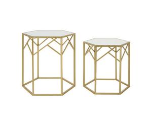 Orsina Luxe Set Of 2 Hexagonal Side Tables,champagne Finish Tables,decorative Tables,settee Side Nesting Tables