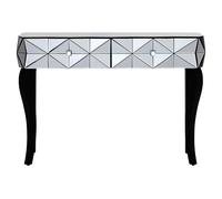 Orsina Luxe Smoke Glass Console Table, Spacious Modern Table, Sleek Console Table With Sturdy Curved Wooden Legs in Silver Orsina Silver