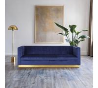 Orsina Luxurious 3 Seat Deep Blue Sofa, Classic Deep Blue Velvet Upholstered Settee Sofa, Luxe 3 Seater Couch
