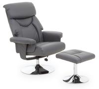 Orsina Luxurious Black Leather Effect Reclining Chair & footstool, Easy to Clean Leather Chair, Comfy Footstool in Grey Orsina Grey