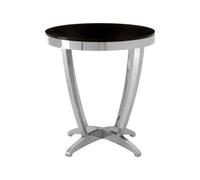 Orsina Luxurious Black Tempered Glass Side Table, Versatile Silver Finished Bedside Table, Modern Round Table