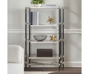 Orsina Luxurious Design 5 Shelf Unit In Silver Metal & Black Frame, Functional Unit, Versatile Modern Shelf Unit Orsina Silver