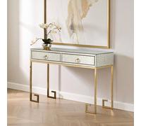 Orsina Luxurious Gold Finish Console Table With Two Drawers, Antique Glass Console Table, Spacious Decorative Table