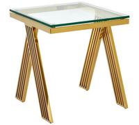Orsina Luxurious Gold Side Table With Glass Top, Contemporary Gold Metal End Table, Chic Side Table For Living Room