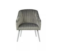 Orsina Luxurious Grey Fabric Armchair, Stylish Silver Finished Chair For Reading, Comfortable Mid-Century Armchair