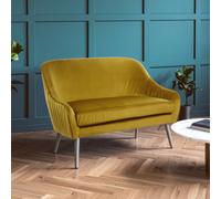 Orsina Luxurious Mustard Velvet Sofa For Sitting Areas, Spacious 2 Seater Sofa, Mid-century Sofa For Bedrooms in Yellow Orsina Yellow
