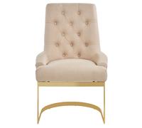 Orsina Luxurious Natural Dining Chair, Gold Finish Accent Chair With Button Tufted Backrest, Armless Modern Chair Orsina Natural