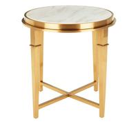 Orsina Luxurious Round Gold Finish Side Table, Marble Top Modern Side Table For Livingroom, Durable Bedside Table