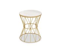 Orsina Luxurious Side Table With Pinched Base, Gold Finish Bedside Table For Bedroom, Round Nesting Table in White Orsina White