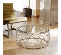 Orsina Luxurious Silver Coffee Table with Clear Glass, Decorative Round Table For Hallways, Stylish Coffee Table Orsina Silver