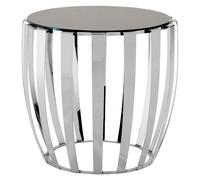 Orsina Luxurious Silver Finish Bedside Table, Distinctive Small Round Table With Black Glass Top, Modern Side Table Orsina Silver