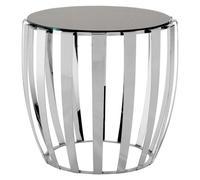 Orsina Luxurious Silver Finish Bedside Table, Distinctive Small Round Table With Black Glass Top, Modern Side Table