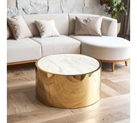 Orsina Luxury Round White Coffee Table, Marble Coffee Table, White & Gold Coffee table, Contemporary Cocktail table Orsina Gold